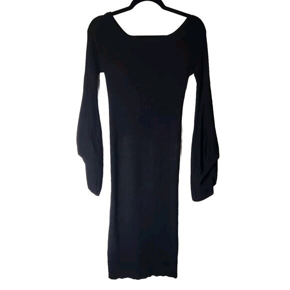 Line & Dot Revolve Black Midi Knit Stretch Dress Size Medium Wide Sleeve Bodycon - Picture 1 of 9